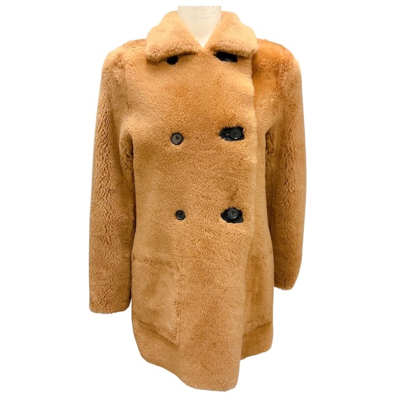 MAJE BLACK / CAMEL REVERSIBLE SHEARLING COAT - Picture 4 of 8